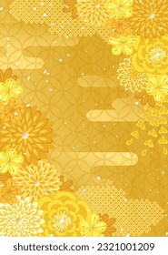 Floral pattern background illustration like traditional Japanese kimono and hair ornaments