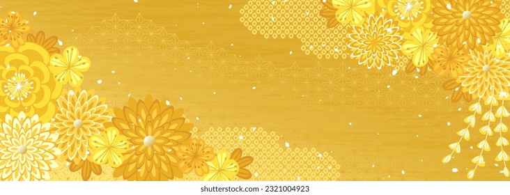 Floral pattern background illustration like traditional Japanese kimono and hair ornaments