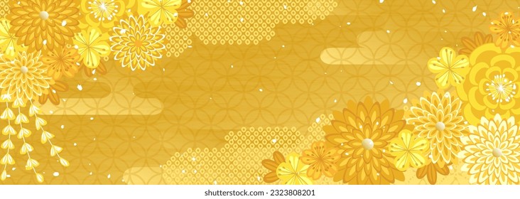 Floral pattern background illustration like traditional Japanese kimono and hair ornaments