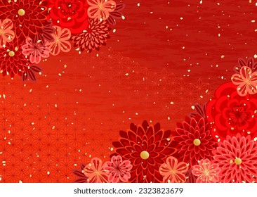 Floral pattern background illustration like traditional Japanese kimono and hair ornaments