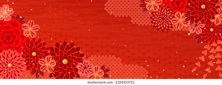 Floral pattern background illustration like traditional Japanese kimono and hair ornaments
