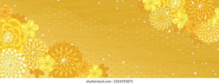 Ilustración de fondo de patrones florales como kimono tradicional japonés y adornos capilares