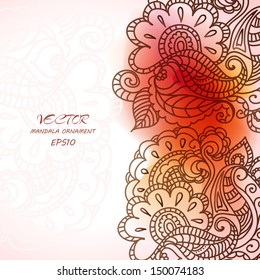 Floral pattern background with indian ornament. Elegant Indian ornamentation on a wait background. Stylish design. Can be used as a greeting card or wedding invitation