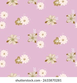 Plano de fundo padrão floral com flores de prado. Sage fundo verde e creme daisy bunches.