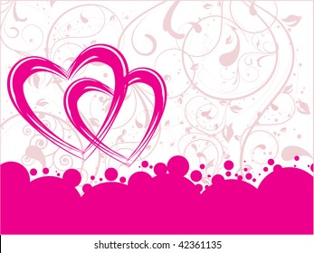 floral pattern background with set of pink romantic heart