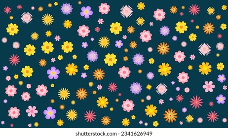 Fondo de patrón floral con una variedad de colores y tamaños.