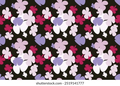 Floral Pattern Background Vintage 70s Style Flower Background Illustration. Colorful Pastel Color Groovy Artwork Bundle, Y2k Nature Backgrounds With Spring Plants.