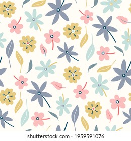 Floral pattern background.Spring and summer vector seamless repeat of hand drawn flowers. Cute design resource.