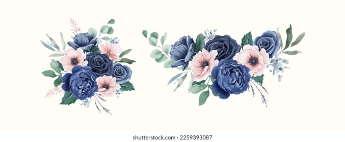 Floral pattern, beautiful blue ,pink flowers and leaves on white background;for wrappers, wallpapers, postcards, greeting cards, wedding invites, romantic events.