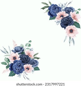 Floral pattern, beautiful blue ,pink flowers and leaves on white background;for wrappers, wallpapers, postcards, greeting cards, wedding invites, romantic events.