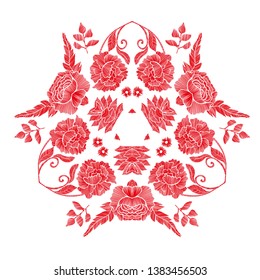 Floral pattern with beautiful flowers. Line art. Vector illustration hand drawn. Embroidery design elements - flowers and leaves isolated.