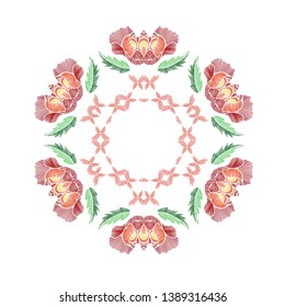 Floral pattern with beautiful flowers. Line art. Vector illustration hand drawn. Embroidery design elements - flowers and leaves isolated.