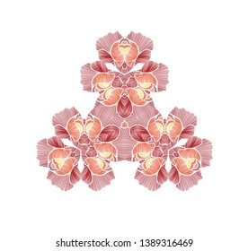Floral pattern with beautiful flowers. Line art. Vector illustration hand drawn. Embroidery design elements - flowers and leaves isolated.
