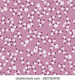Blumenmuster. Schöne Blumen auf rosafarbenem Hintergrund. Drucken kleiner weißer Blumen. Druckfarbe in einer Blume. Nahtlose Vektorstruktur. Für Bildschirmhintergrund drucken.