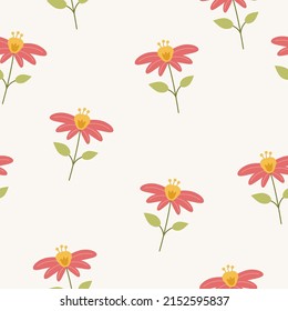 Floral pattern. Beautiful flowers on a light beige (milky) background. Print with small red flowers. Seamless vector texture. Spring bouquet.