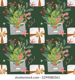 Floral pattern. Beautiful Flowers Print with small white and pink flowers. Seamless vector texture. bouquet.