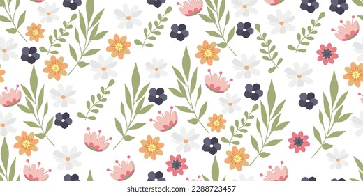 Floral pattern. Beautiful meadow flowers on a white background. Printing on fabric and paper. Children's print. Seamless vector texture