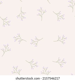 Floral pattern for bed linen textile. Unique seamless ornament of outline purple berries. Mix doodle on retro style light background. Simple art design pattern for textile, fabric and print. Vector 