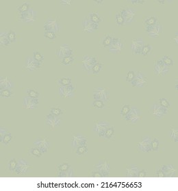 Patrón floral para ropa de cama textil. Ornamento único y sin fisuras de flores azules. Hojas, plantas y garabatos sobre fondo verde. Patrón de diseño de arte simple para textil, tejido e impresión. Vector 