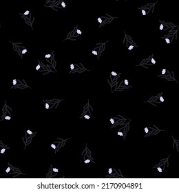 Floral pattern for bed linen textile. Unique seamless ornament of flowers and leaves. Floral doodle on black background. Simple art design pattern for textile, fabric and print. Vector