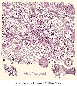 Floral pattern with bird. Holiday background