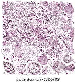 Floral pattern with bird. Holiday background