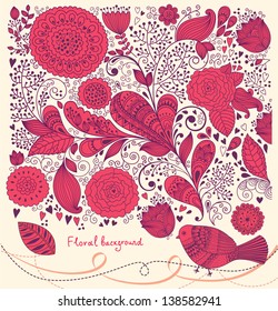Floral pattern with bird. Holiday background