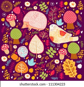 Floral pattern with birds.