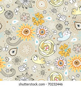 Floral pattern with birds