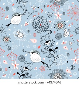 floral pattern with birds