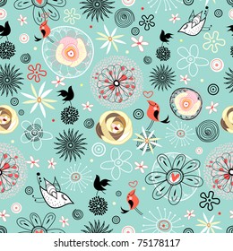 floral pattern with birds