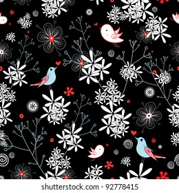 floral pattern with birds