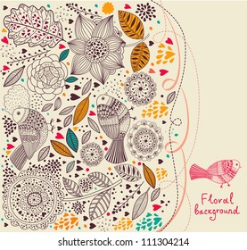 Floral pattern with birds. Holiday background