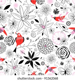 floral pattern with birds in love