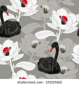 Floral pattern with black swan