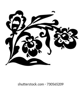 floral pattern black white  drawing graphic ornament outline folk handmade silhouette background flower textile beautiful