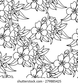 Floral pattern with black and white flowers. Vector illustration