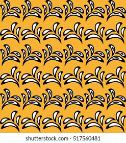 Floral pattern with black and white leaves on orange background