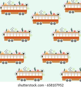 Floral pattern with bloom bus.Vintage design.For textile,t-shirt graphics,wallpaper,web and interior design.Vector illustration. 