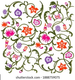 Patrón floral Bloomed, flores aisladas en fondo blanco. - ilustración vectorial