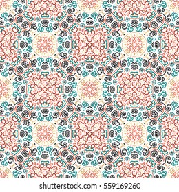 Floral Pattern Blue Brown Curve Elements