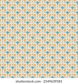 Floral Pattern with Blue and Orange Flowers, floral pattern consisting of blue and orange flowers. The flowers are arranged in a diagonal grid, alternating between the two colors