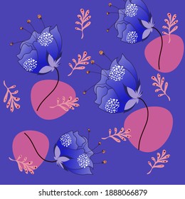floral pattern with blue and pink details