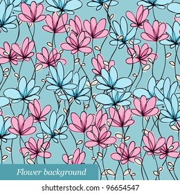 Floral pattern with blue and pink flowers
