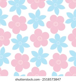 Floral pattern. Blue and pink inflorescence of a flowering plant. Seamless vector pattern. Isolated background. Endless summer ornament of opened flower buds. Cartoon style. Delicate floral background