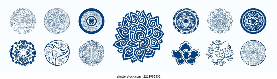 Floral pattern, blue porcelain flower pattern, Traditional vector pattern.