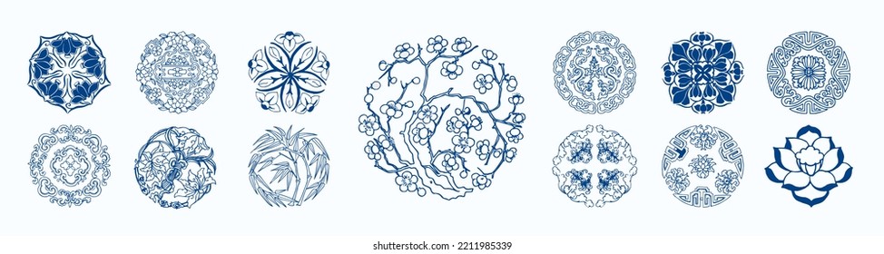 Floral pattern, blue porcelain flower pattern, Traditional vector pattern.