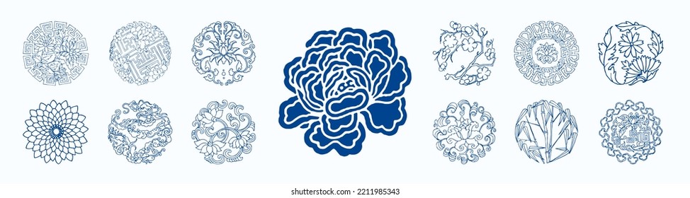 Floral pattern, blue porcelain flower pattern, Traditional vector pattern.