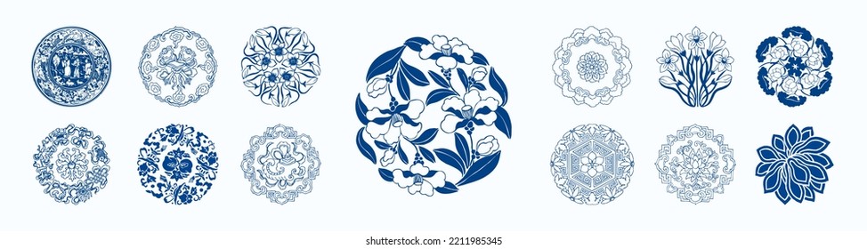 Floral pattern, blue porcelain flower pattern, Traditional vector pattern.