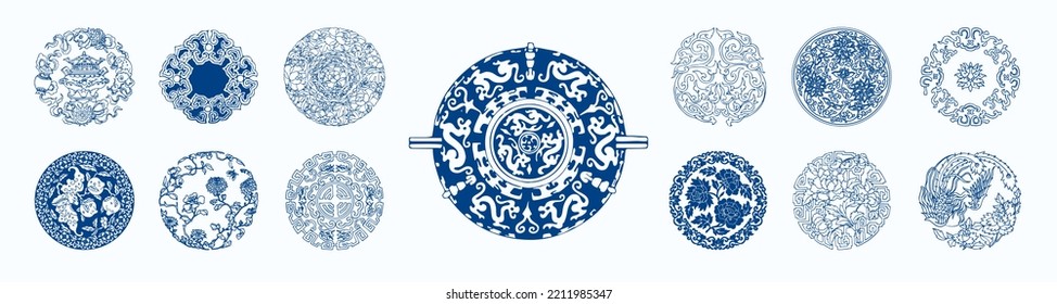 Floral pattern, blue porcelain flower pattern, Traditional vector pattern.